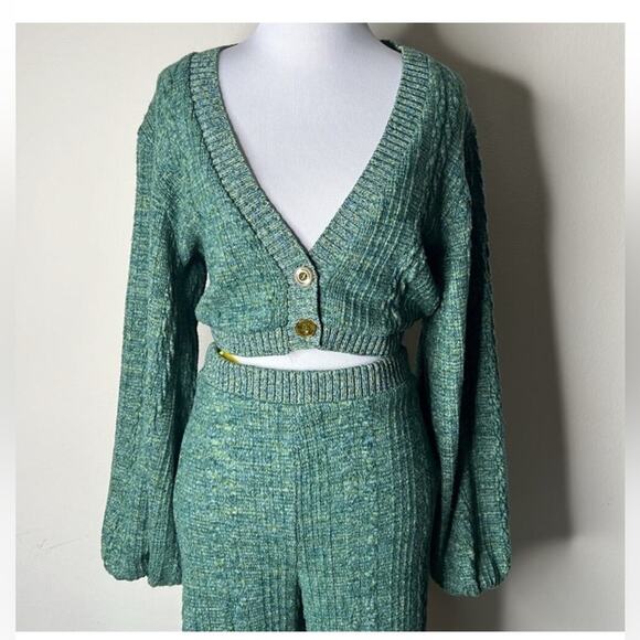 Zara Green Marl Knit Balloon Sleeve Cardigan - Picture 5 of 7